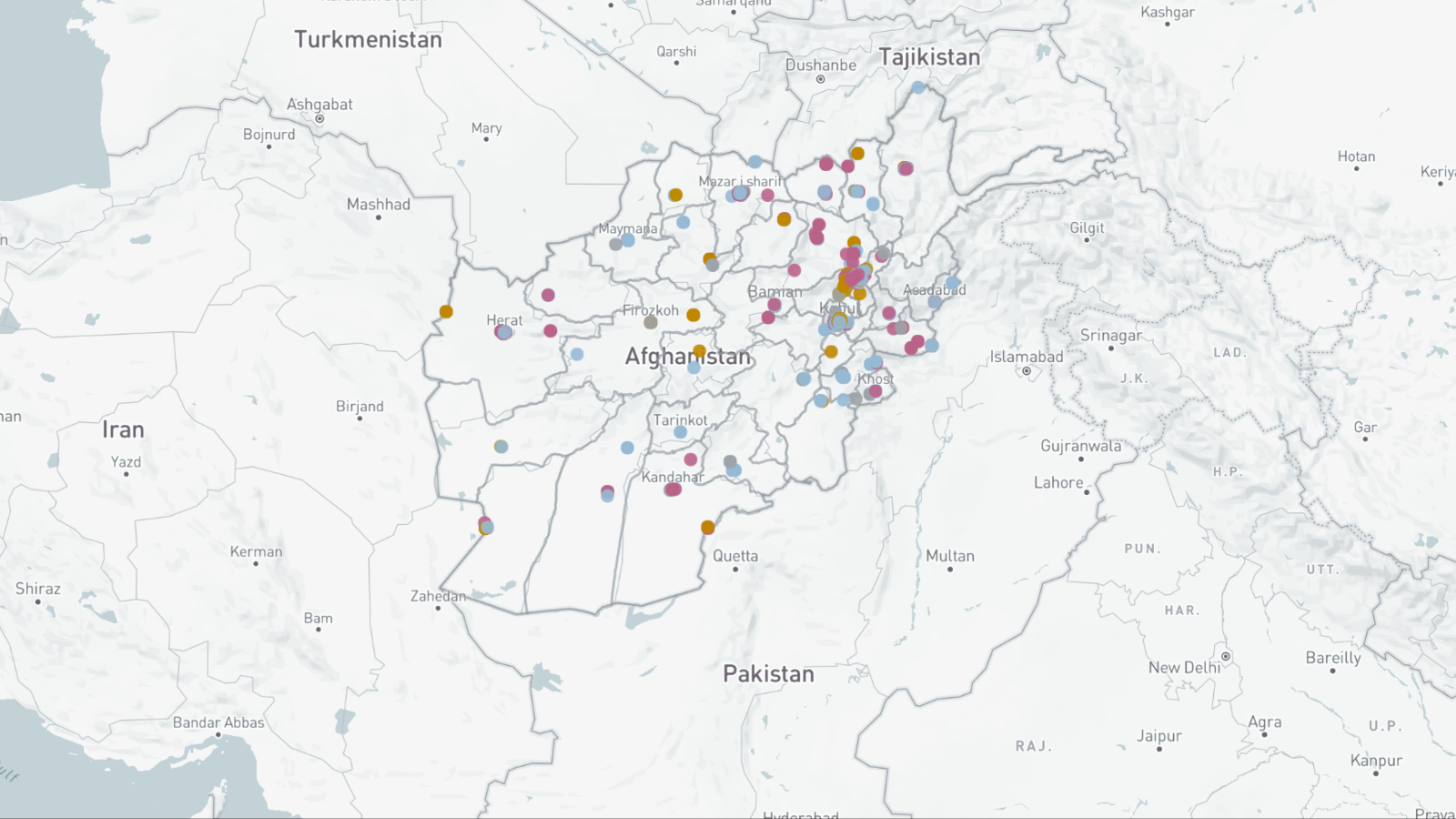 A screenshot of the Afghan Witness map. 